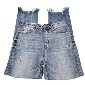 True Craft High Rise Slim Crop Blue Jeans Womens 13R Factory Distressed Whiskers